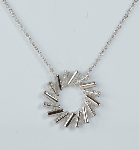 Sterling Silver/CZ Open Sunburst Pendant and Chain